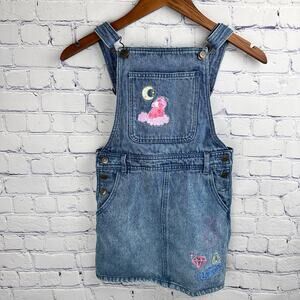 Disney Turning Red Denim Overall Dress Embroidered Patches Pink Panda 7/8 Medium